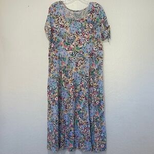 Croft & Barrow Blue Floral Midi Dress Womens plus XXL pull over cottage cotton